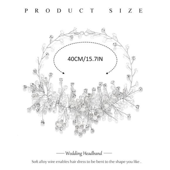 Rhinestones Bridal Headbands Silver Crystal Pearl Hair Vine Flower Headpiece - Picture 3 of 8